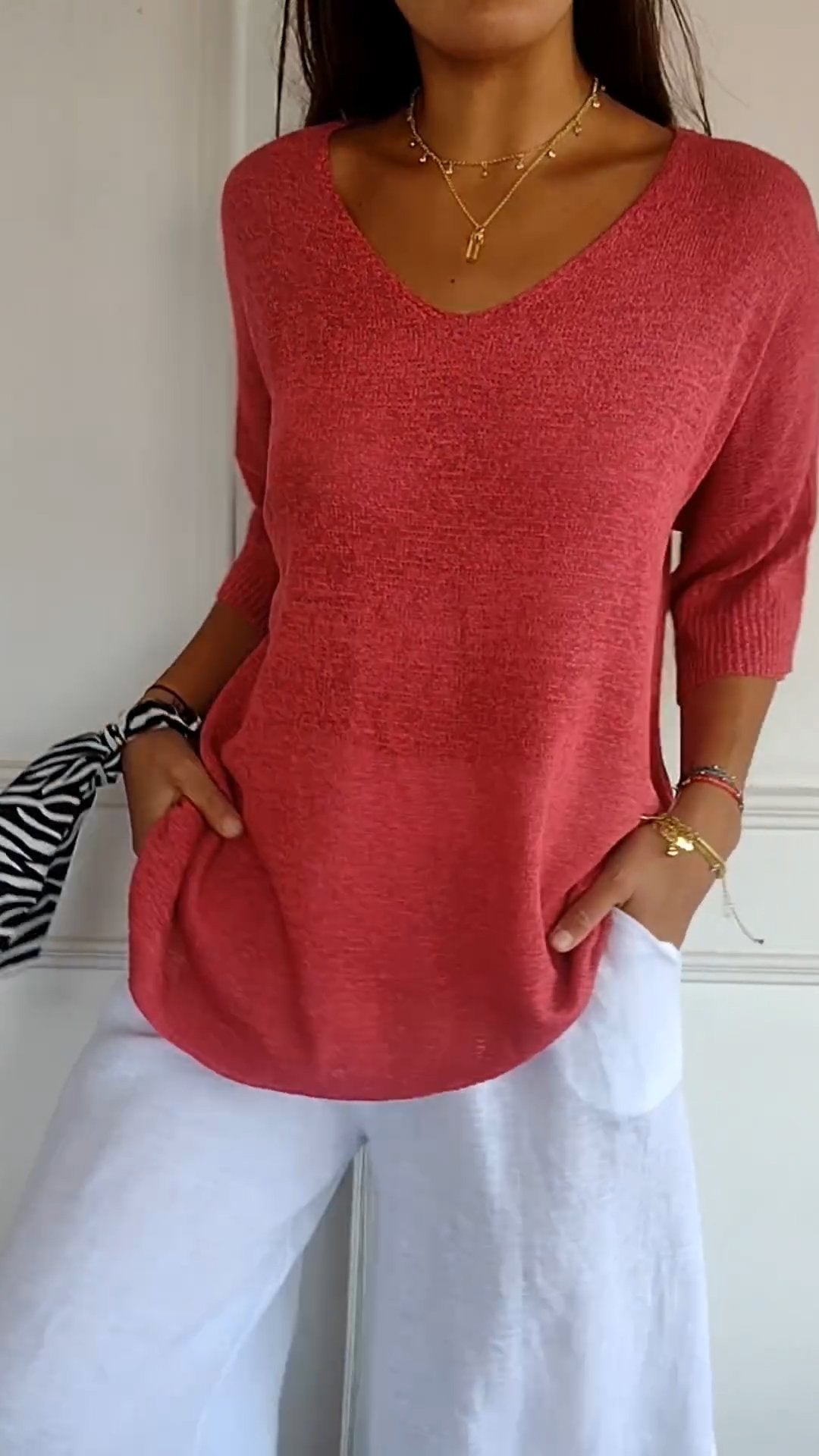Top en tricot à col en V - Confort Luxueux et Élégance Intemporelle travel bo