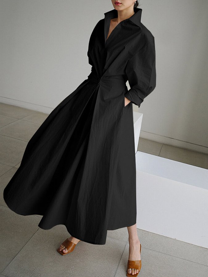 Robe chic tendance en mélange coton, manches longues, confort élégant travel