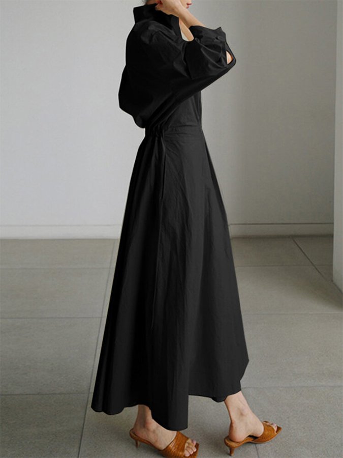 Robe chic tendance en mélange coton, manches longues, confort élégant travel