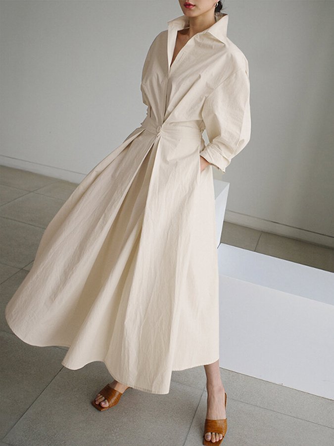 Robe chic tendance en mélange coton, manches longues, confort élégant travel