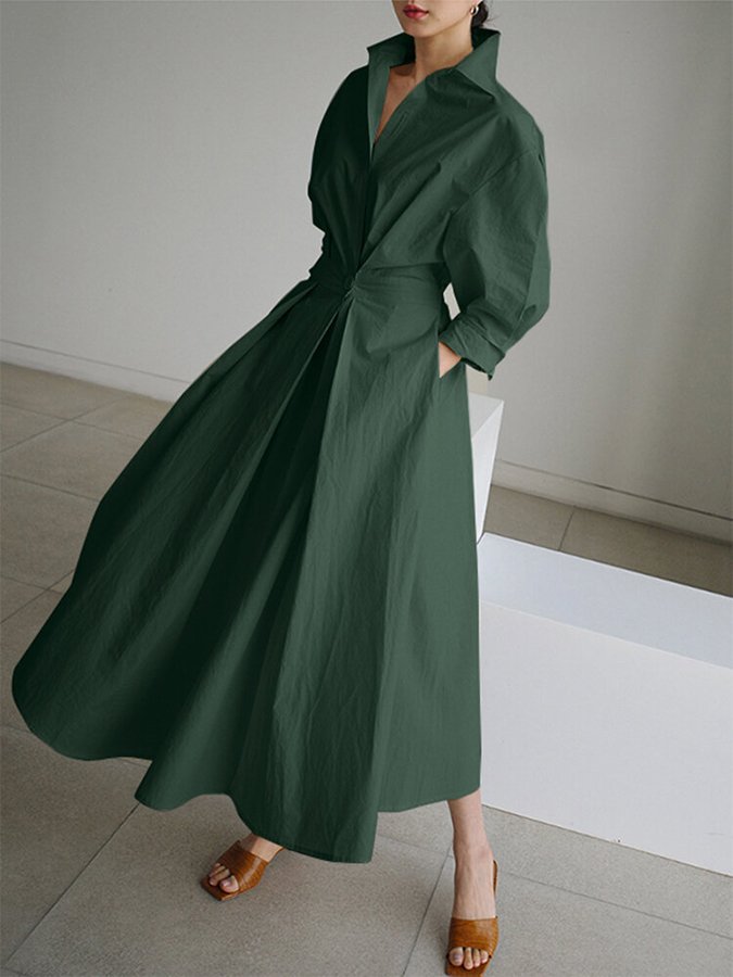 Robe verte chic tendance , style rétro, confort élégant, mélange coton travel