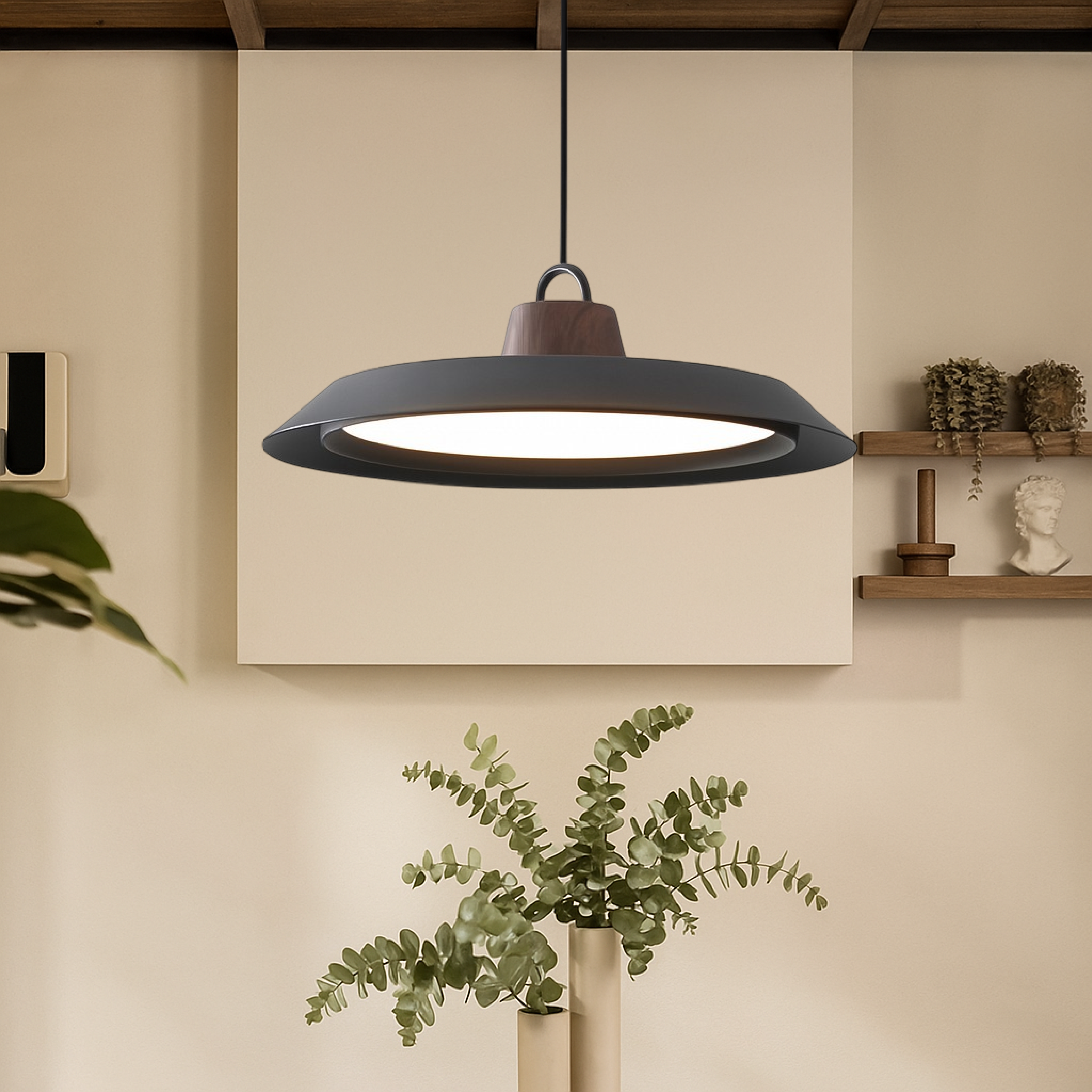 Lampada a sospensione scandinava in legno/metallo