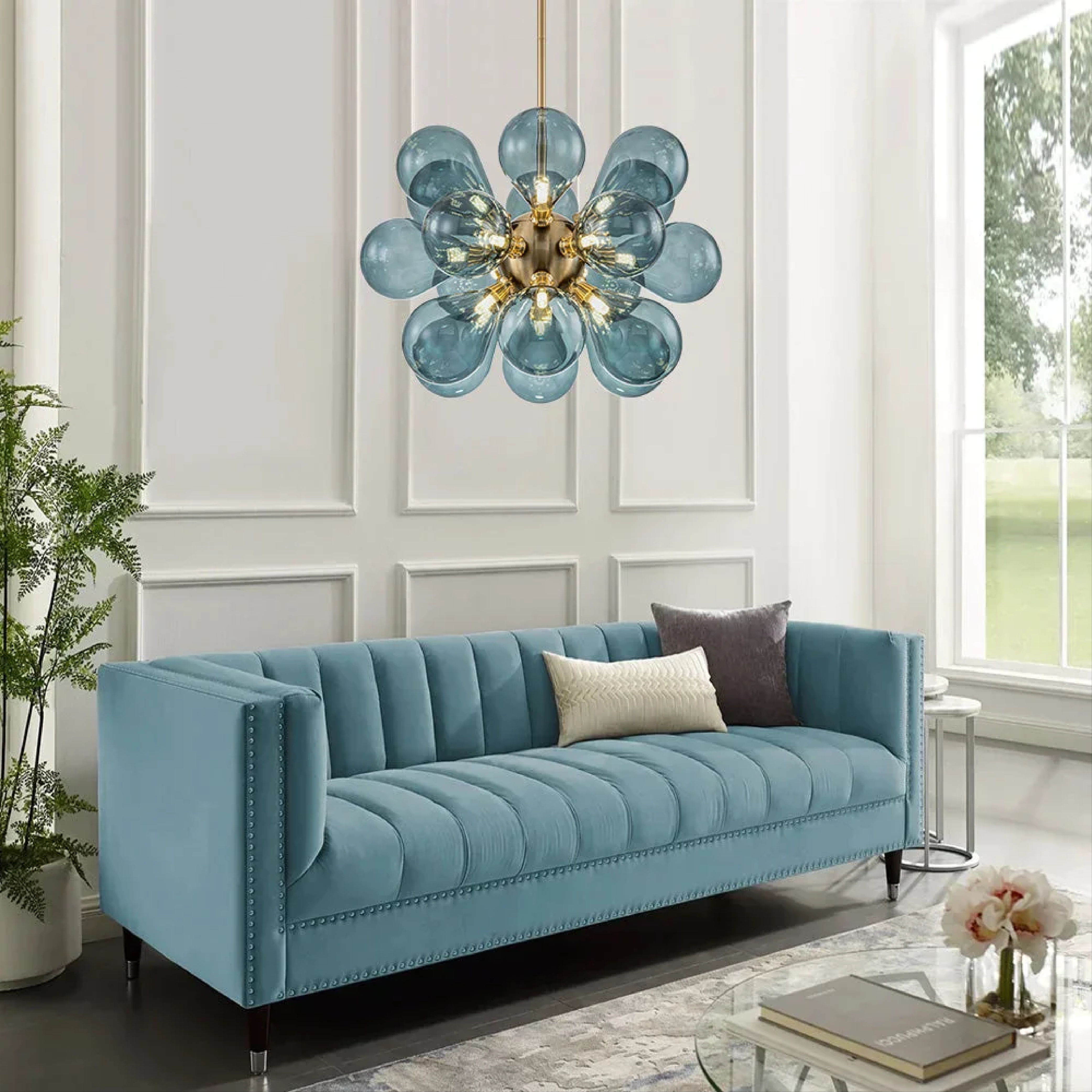 Lampadario a grappoli in vetro blu di Jarise