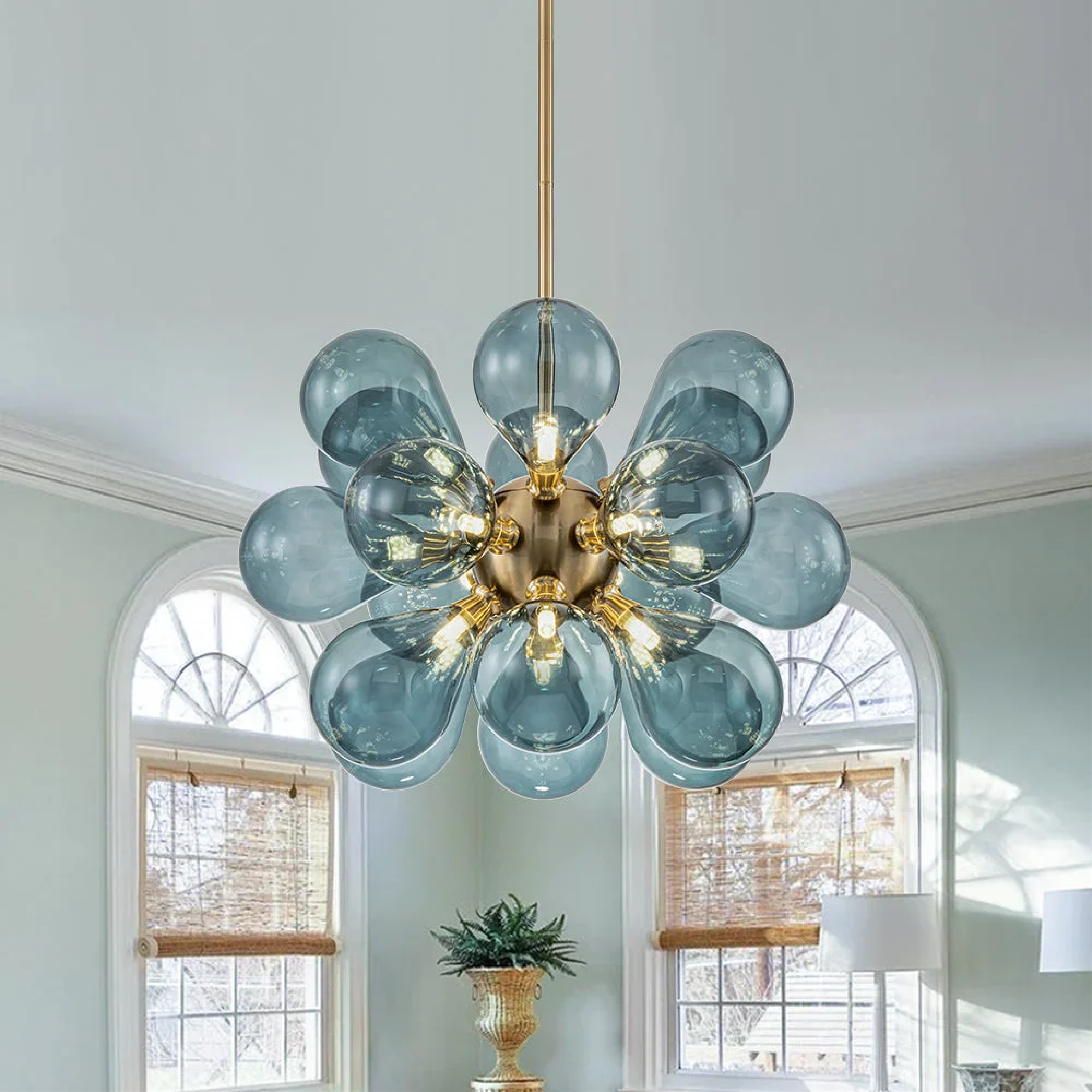 Lampadario a grappoli in vetro blu di Jarise