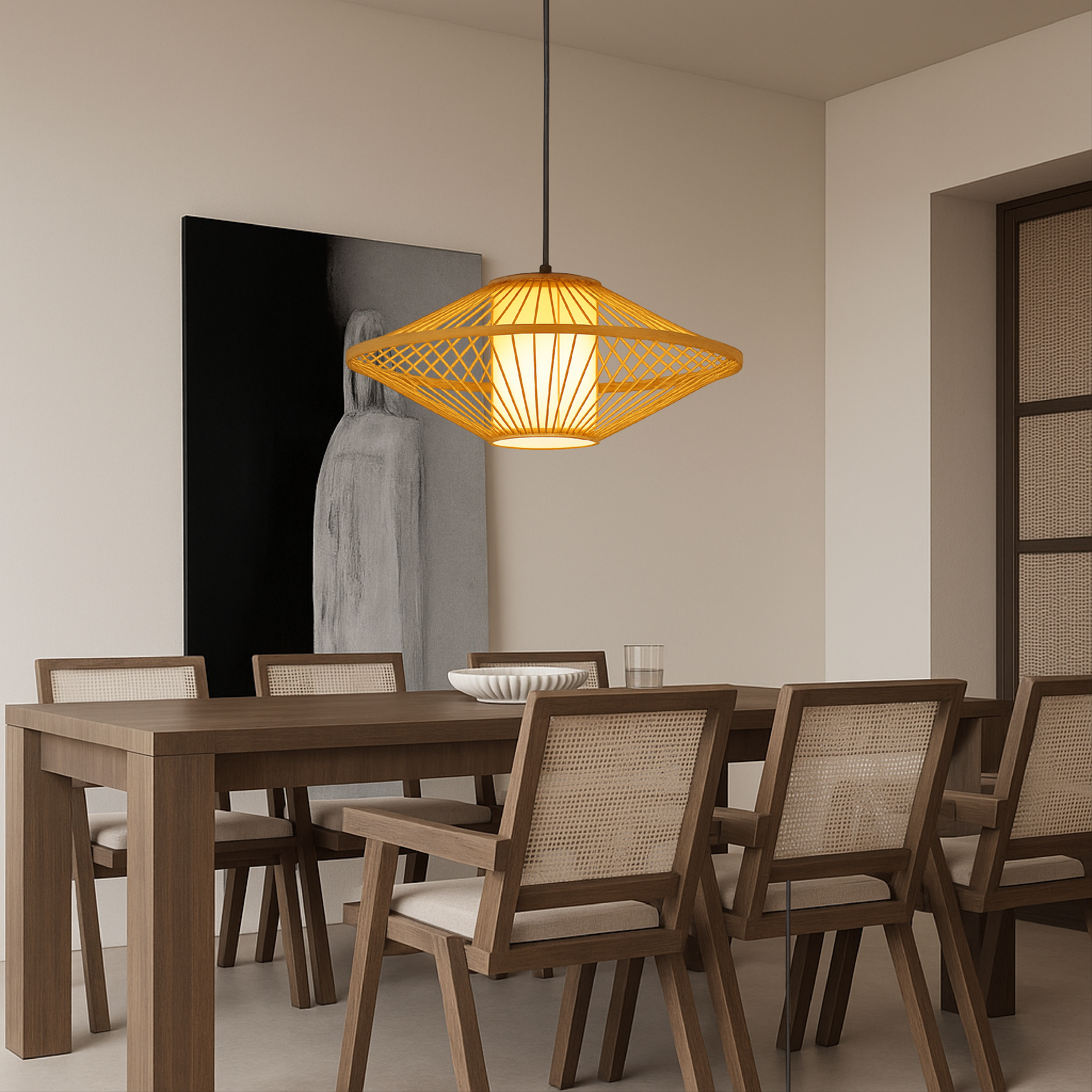 Lampada a sospensione giapponese in bambù