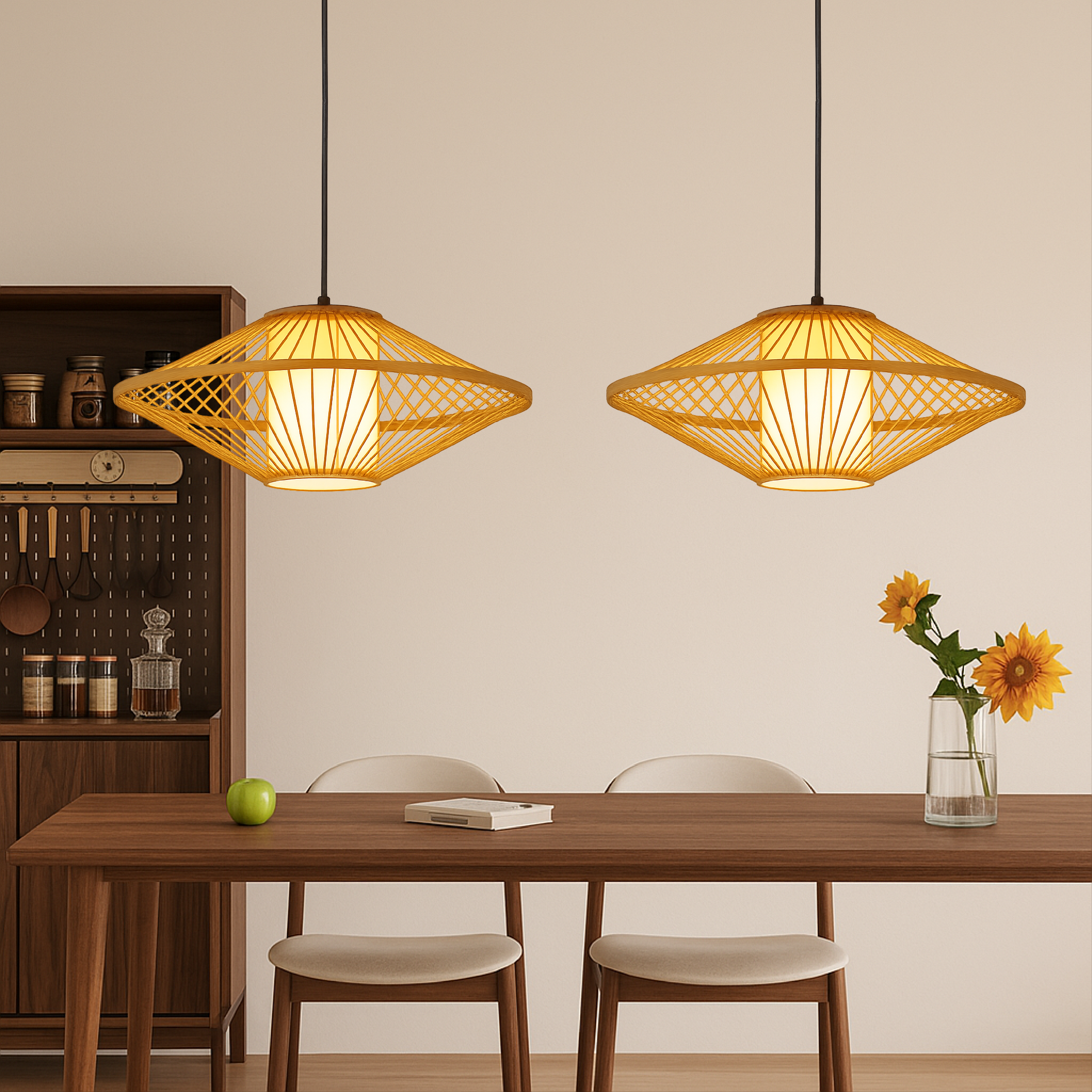 Lampada a sospensione giapponese in bambù