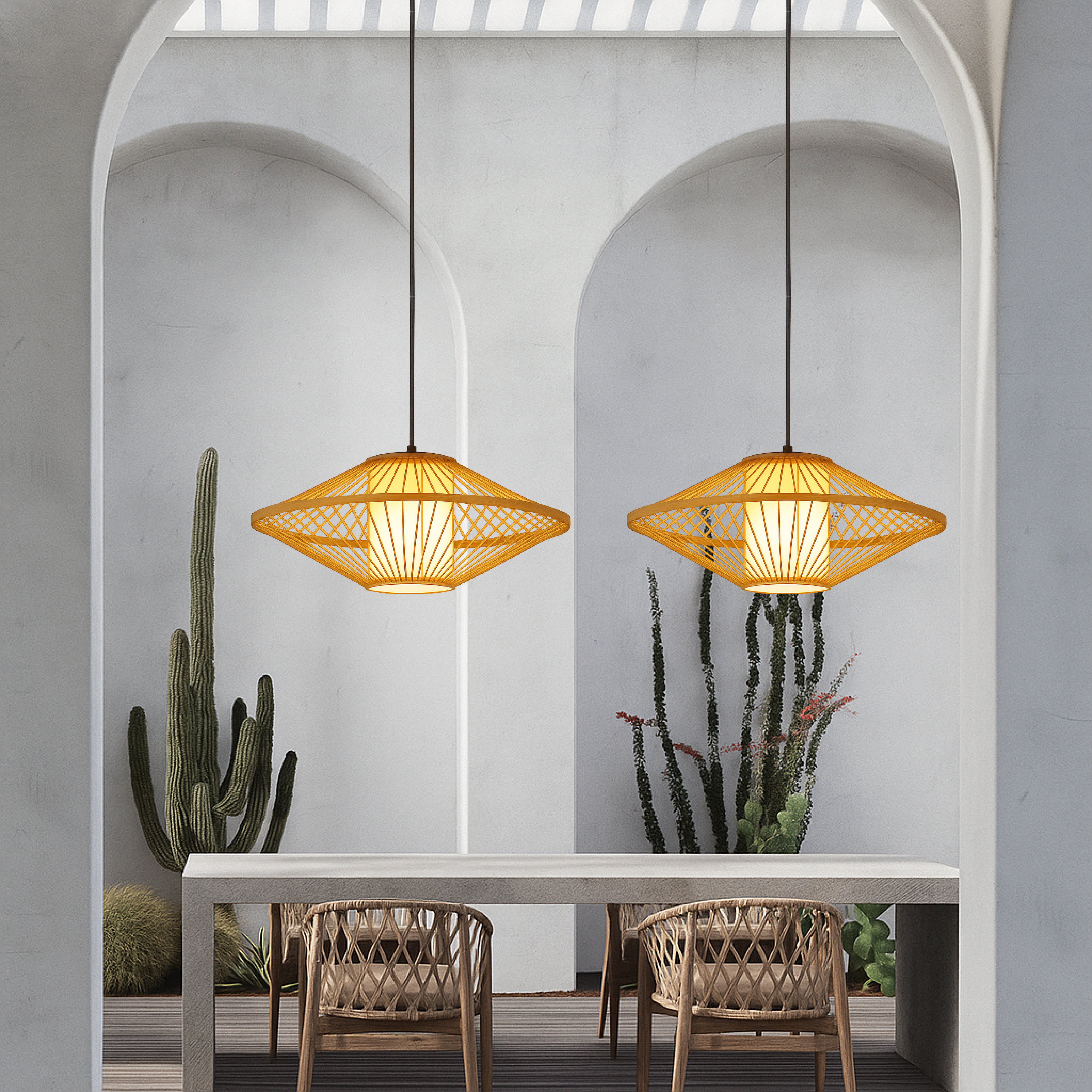 Lampada a sospensione giapponese in bambù