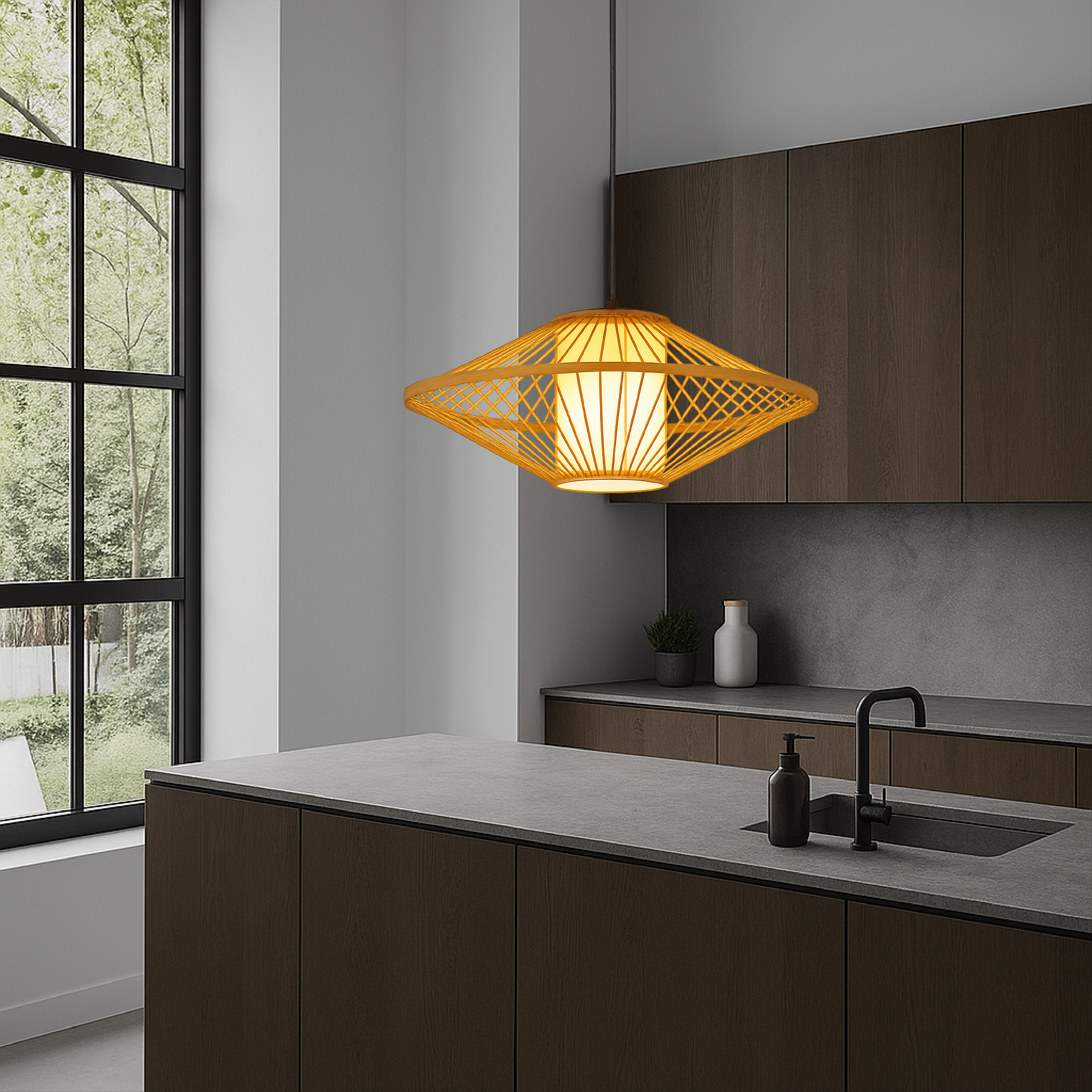 Lampada a sospensione giapponese in bambù