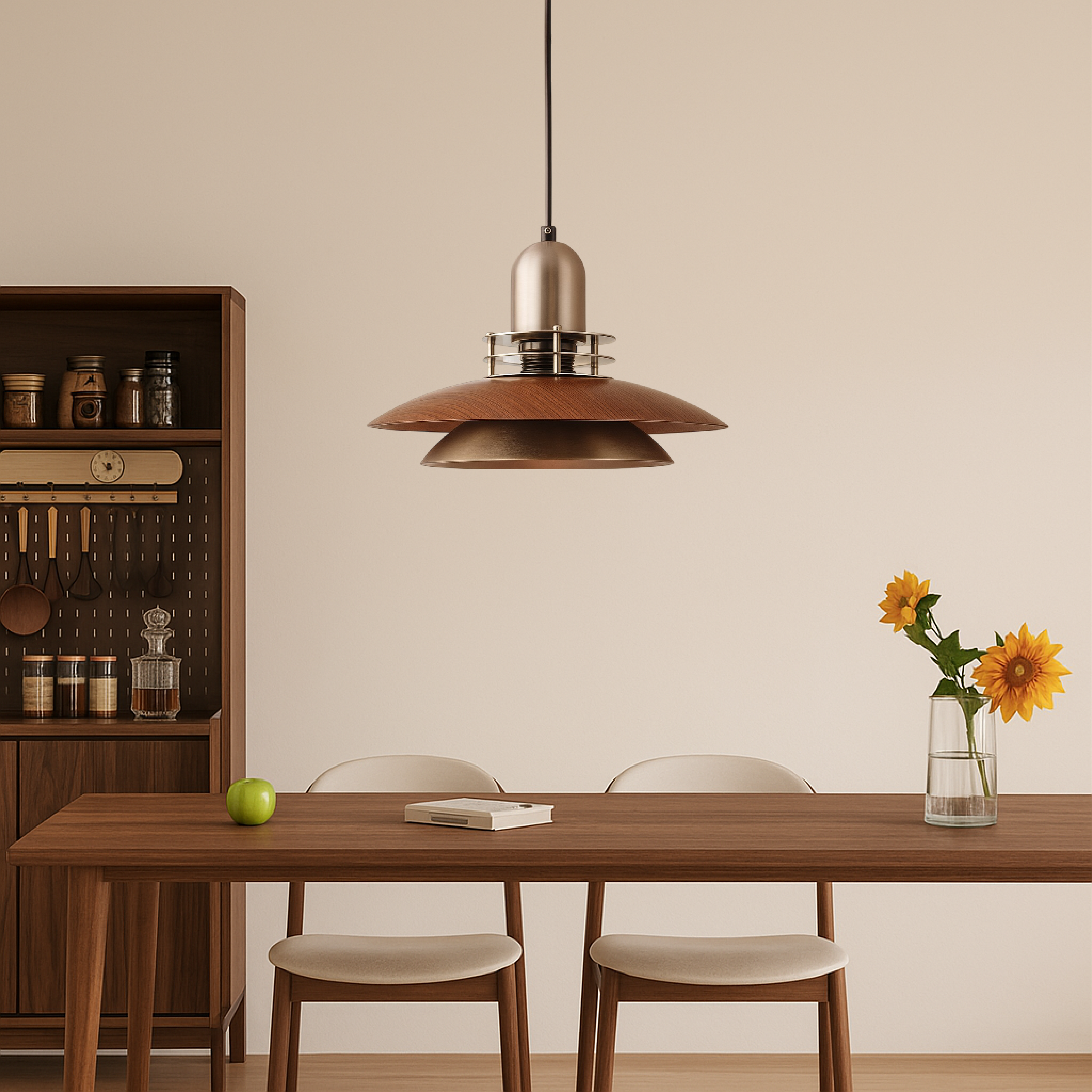 Lampada a sospensione in legno di noce